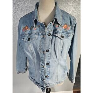 Axcess Liz Claiborne Stretch Embroidered Denim Jacket Stylish Casual
